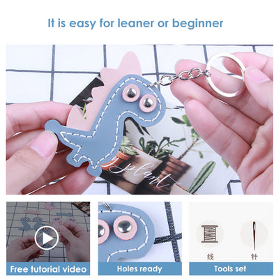 How to make a  leather Dinosaur Keychain  | Leather Kit | POPSEWING