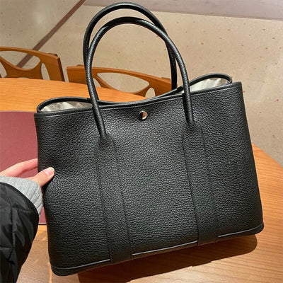 Black Leather Handbag with Silver Hardware - POPSEWING™