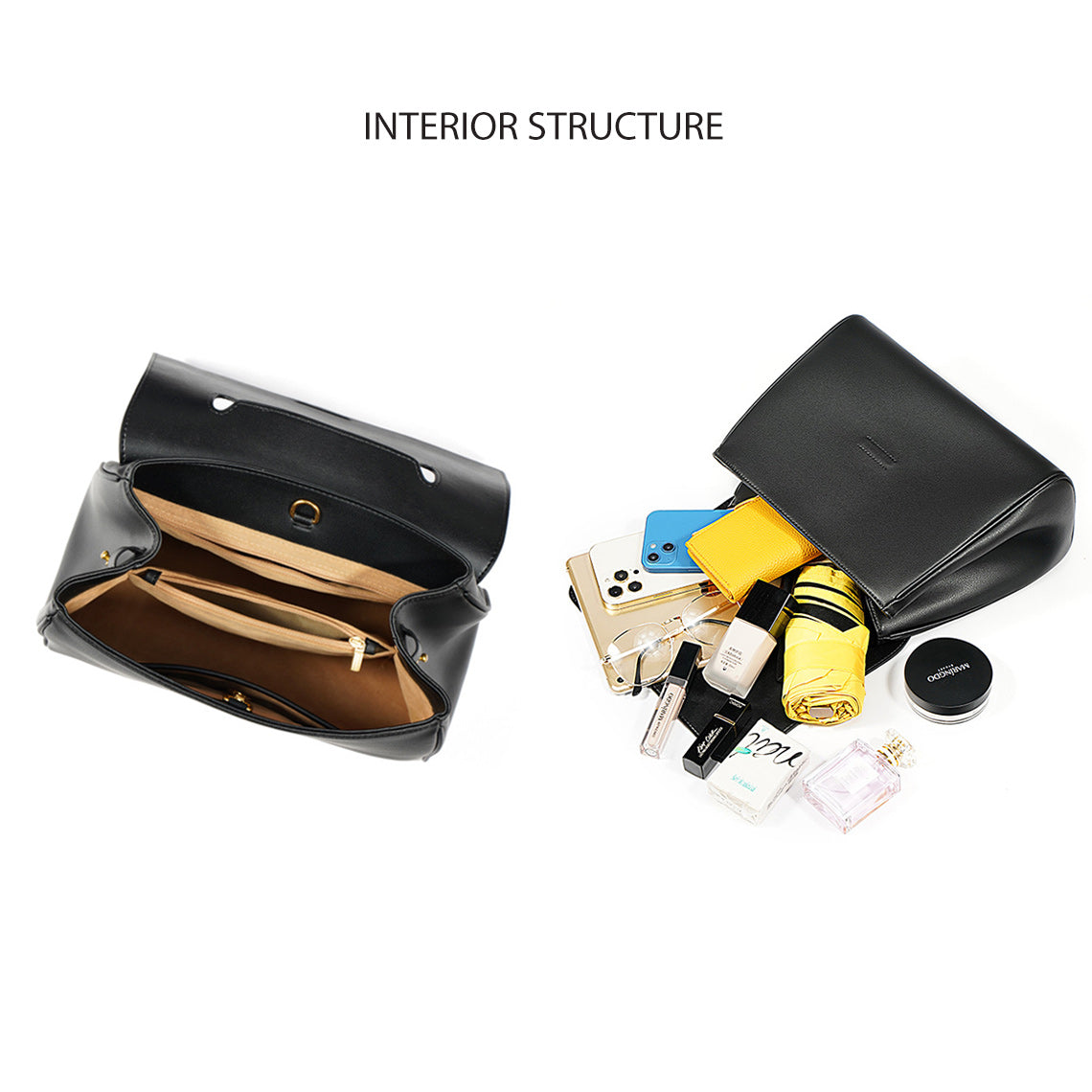 Black Leather Satchel Handbag Tote Bag Interior | POPSEWING™