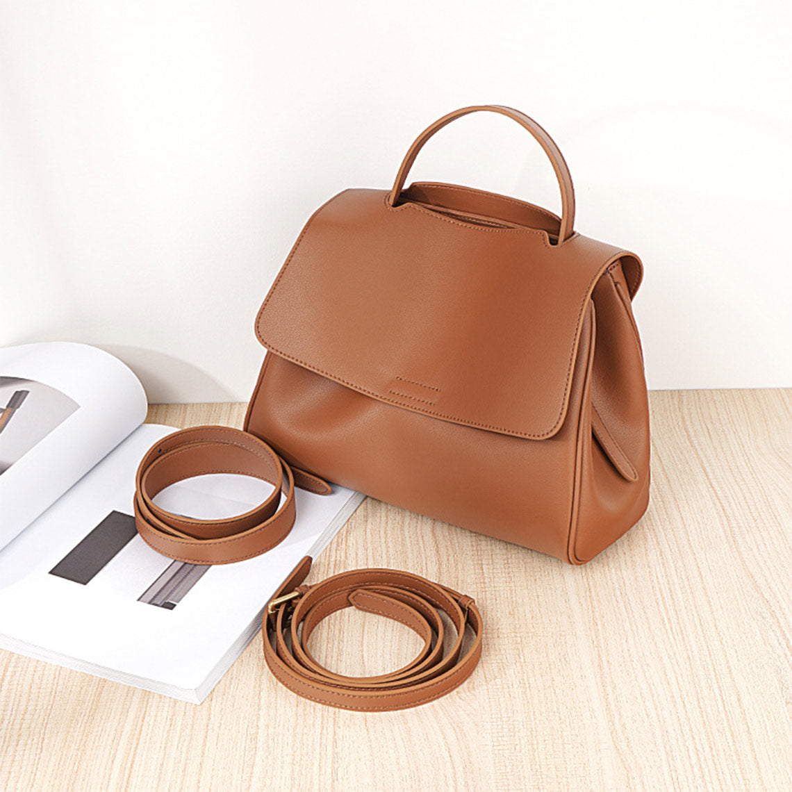Top Handle Handbags in Brown with Adjustable Strap - POPSEWING™