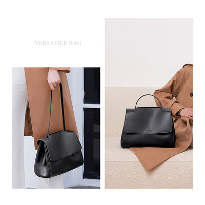 Medium Sized Leather Handbags in Black | Black Shoulder Bag - POPSEWING™