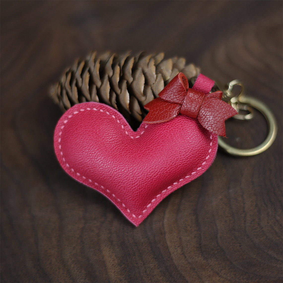 Pink Heart Keychain DIY Leather Kits | Easy to Sew Small Leather Project for Beginners - POPSEWING™