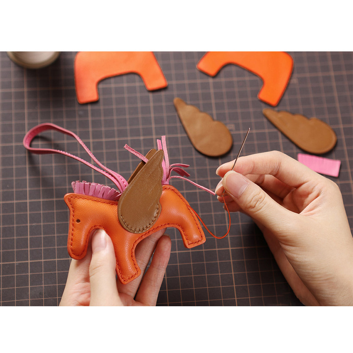 How to make a Horse Keychain - Leather Kit - Orange  | POPSEWING™