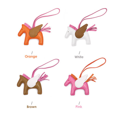 Leather Rodeo Horse Keychain - Horse Bag Charm - Orange White Brown Pink | POPSEWING™