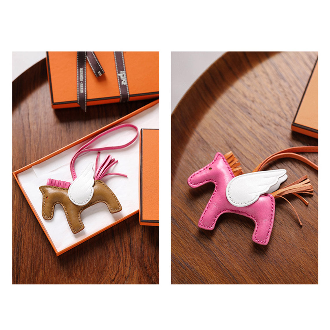 Hermes Rodeo Horse Bag Charm - Leather Horse Bag Keychain - Pink Brown | POPSEWING™