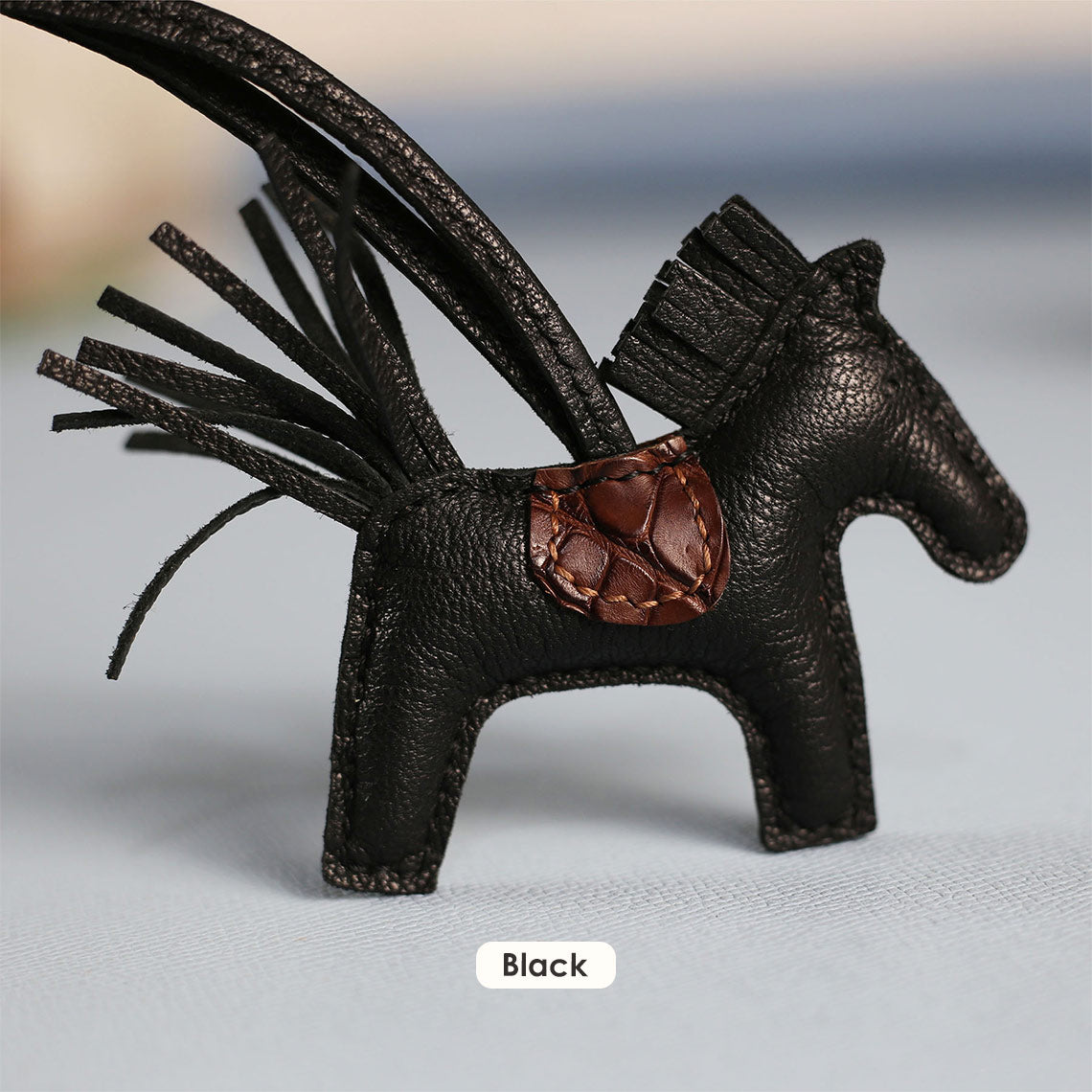 Black Leather Rodeo Horse Bag Charm Keychain | Luxury Bag Accessories for Affordable Price - POPSEWING™