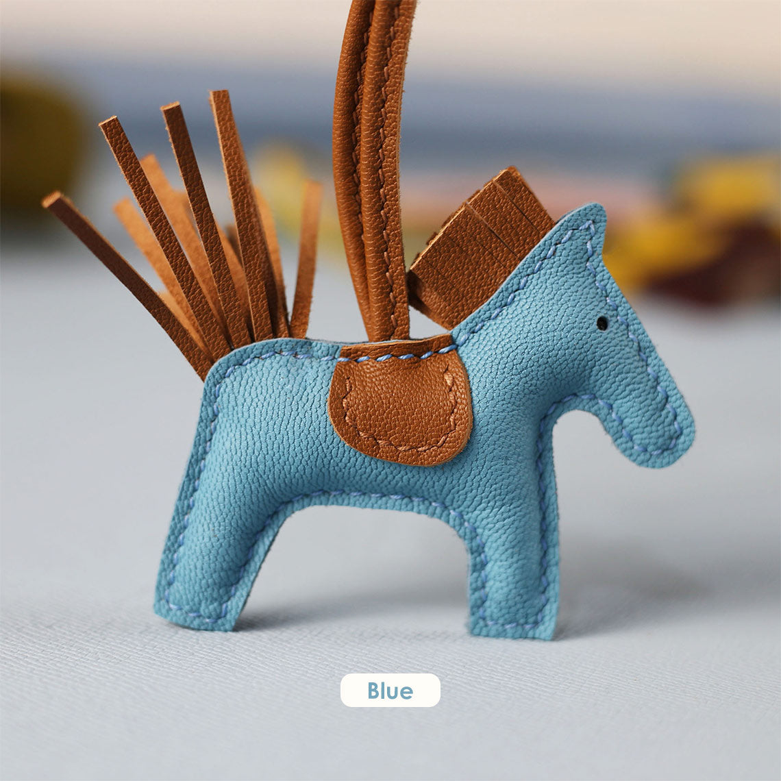 Blue Leather Rodeo Horse Bag Charm Keychain | Luxury Bag Accessories for Affordable Price - POPSEWING™