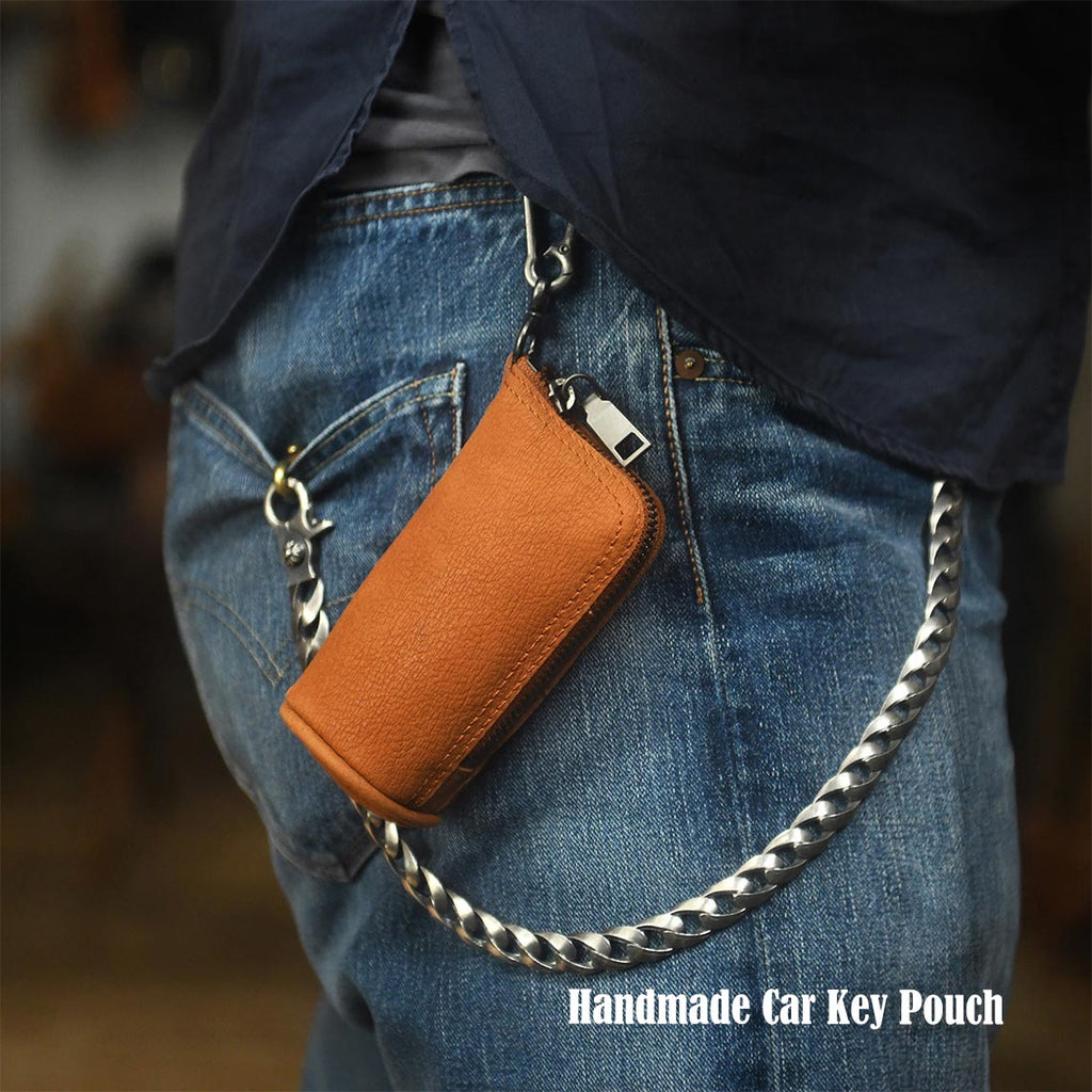 POPSEWING Full Grain Leather Belt Loop Keychain | Handmade Leather Keychain Black