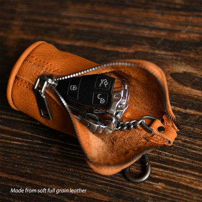 Genuine Leather Zipper Car Key Case, Key Organizer | Brown - POPSEWING™