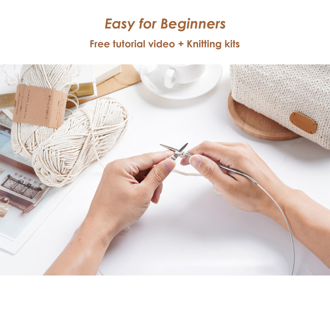 Knitting Kit Easy Project for Beginners, Kids, Adults | All Knitting Supplies Includes: Yarn, Needles, and Video Instruction - POPSEWING™