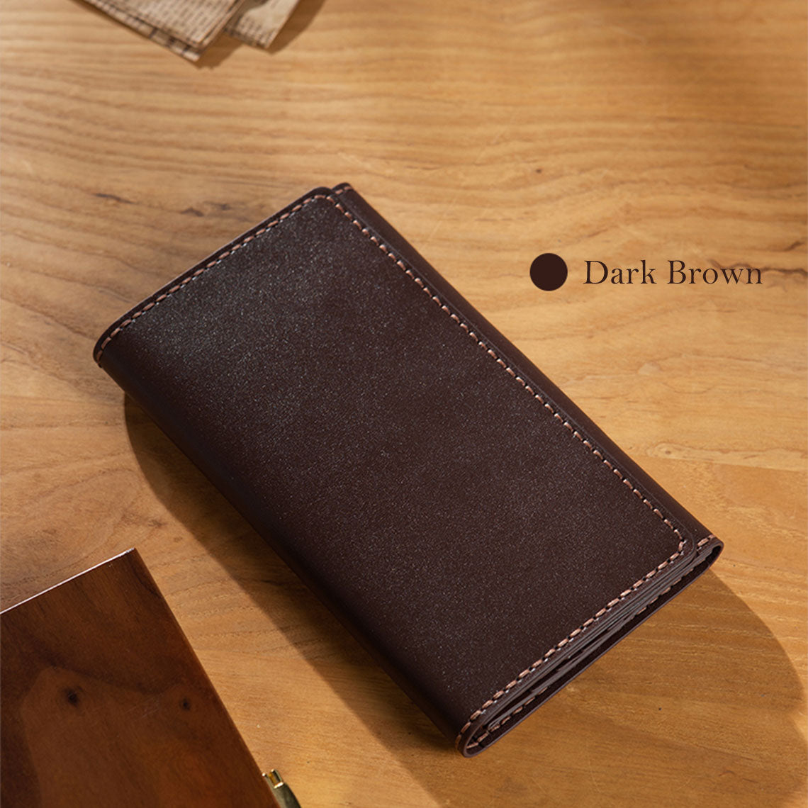 Handmade genuine leather long wallet kit | Brown bifold long wallet