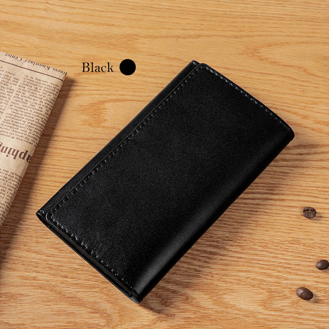 Handmade genuine leather long wallet kit | Black bifold long wallet