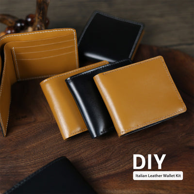 Genuine Italian Leather Wallet Handmade Kit in Black & Brown | Leather Bifold Slim Wallet for Men - POPSEWING™