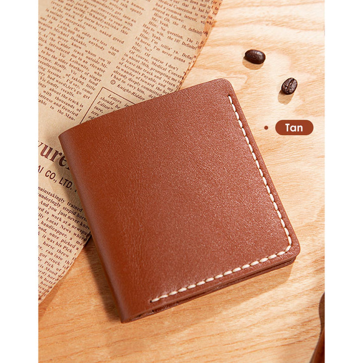 English tan leather short wallet slim purse | DIY leatherwork kits - POPSEWING™