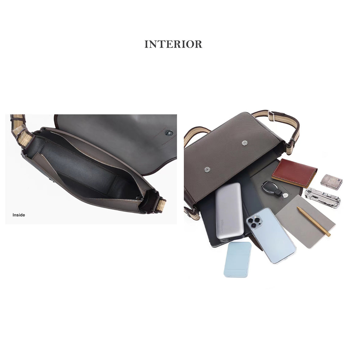Men Leather Messenger Crossbody Bag Interior | DIY Tote Bag Kit - POPSEWING™