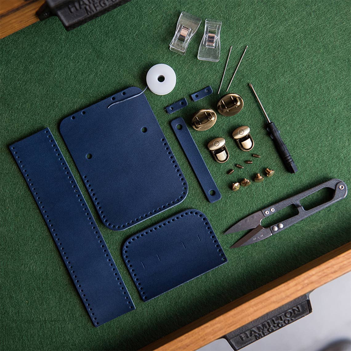 Blue leather diy kit | leather sewing kit | Mini satchel bag green | mini leather bag | POPSEWING™