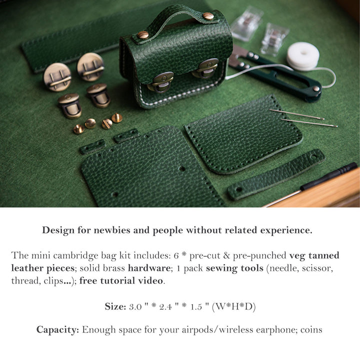 DIY bag kit | Genuine leather mini satchel green | diy airpods case