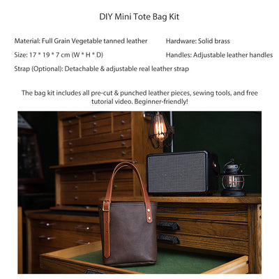 DIY Tote Bag Kits in Heritage Brown Full Grain Leather | Handmade Mini Tote Bag Size - POPSEWING™