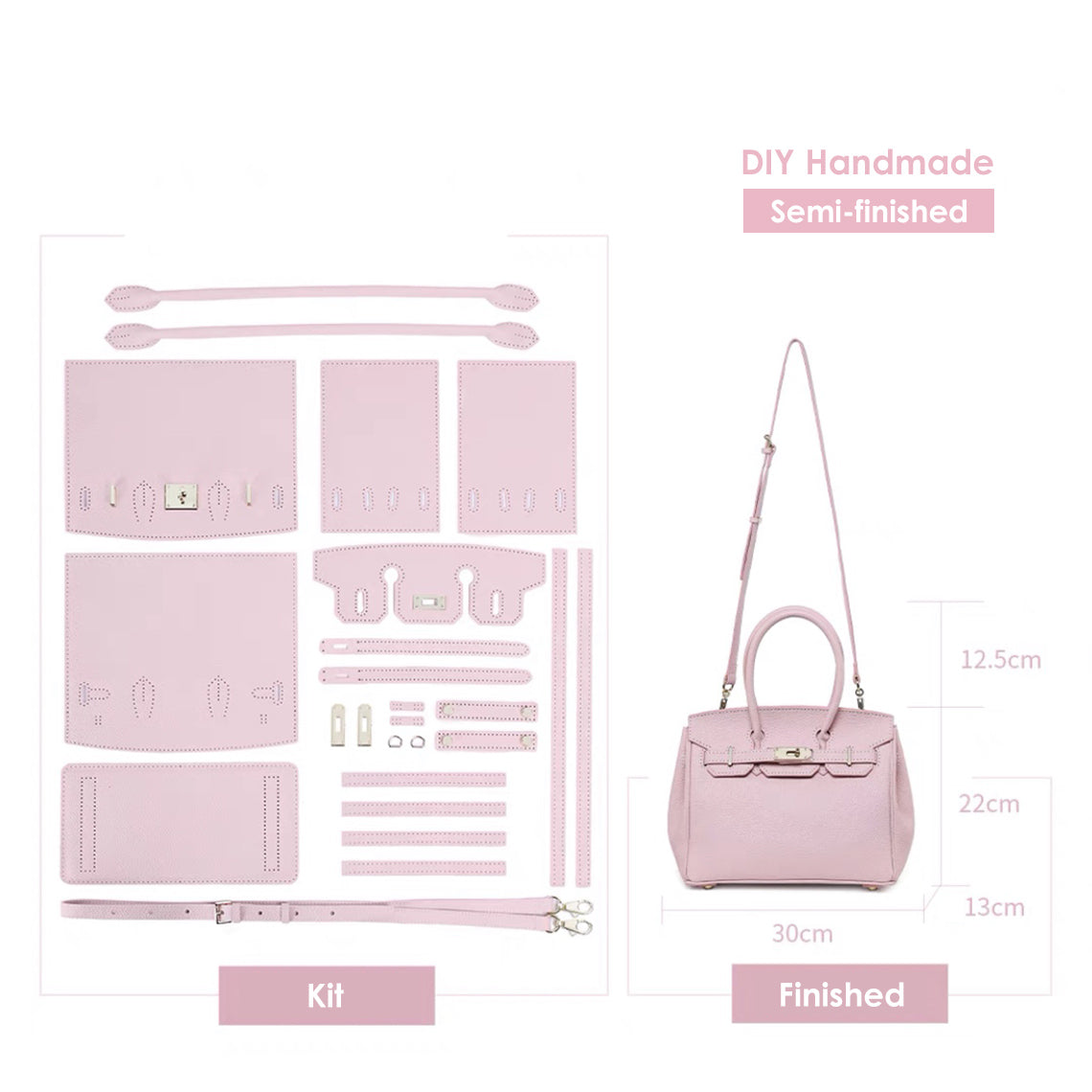 Top Grain Leather Birkin Bag DIY Kit - Birkin Inspired Bag Pink
