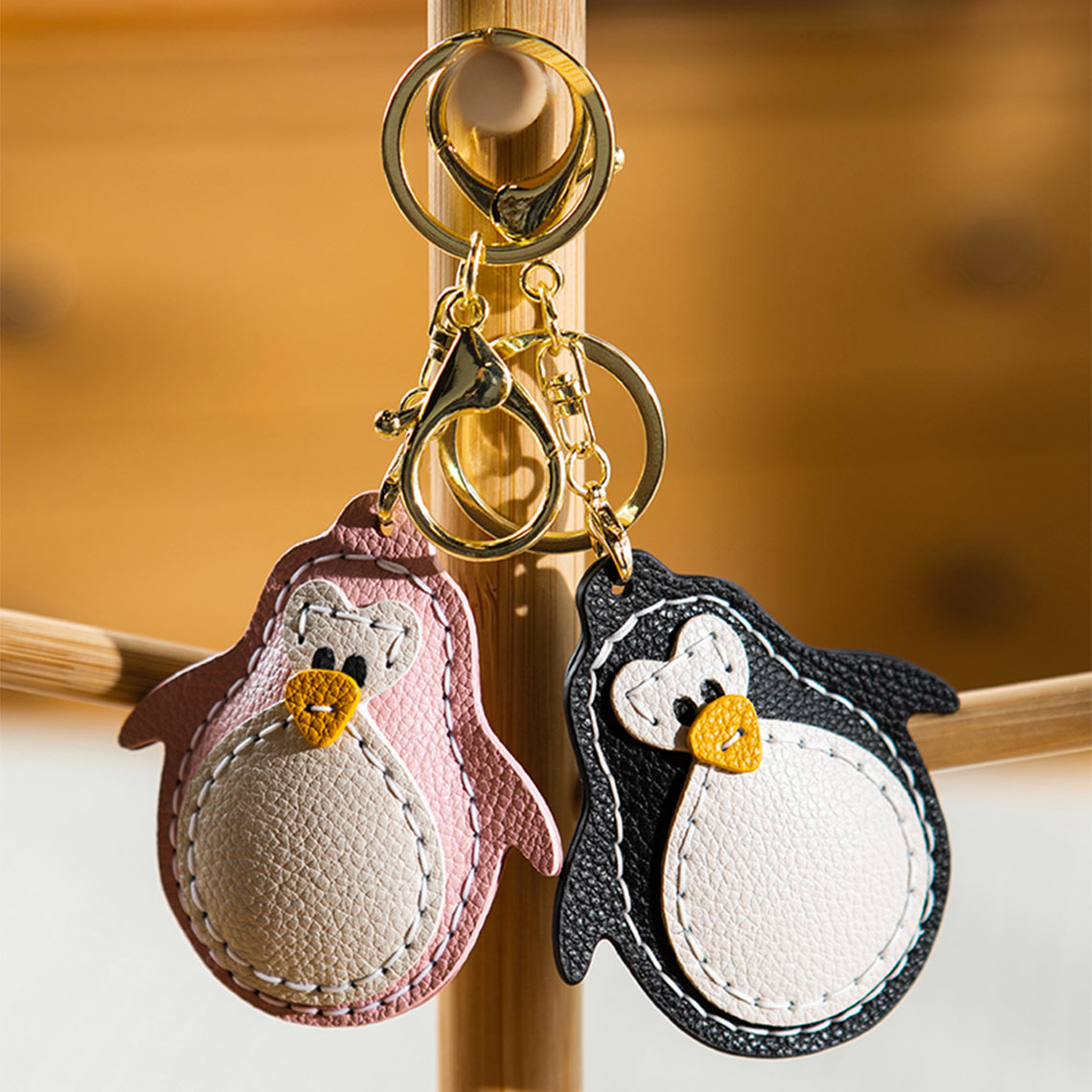 Penguin Craft Kit | Leather Keychain DIY Kit | Penguin Keychain | Pink & Black | POPSEWING