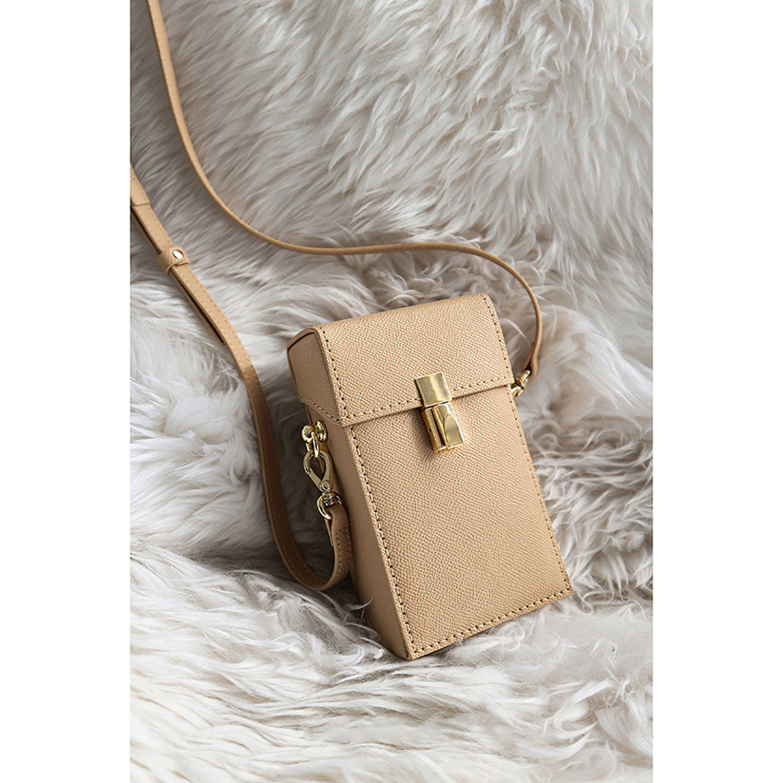 Leather Phone Bag in Beige | Small Crossbody Bag DIY Kit - POPSEWING™
