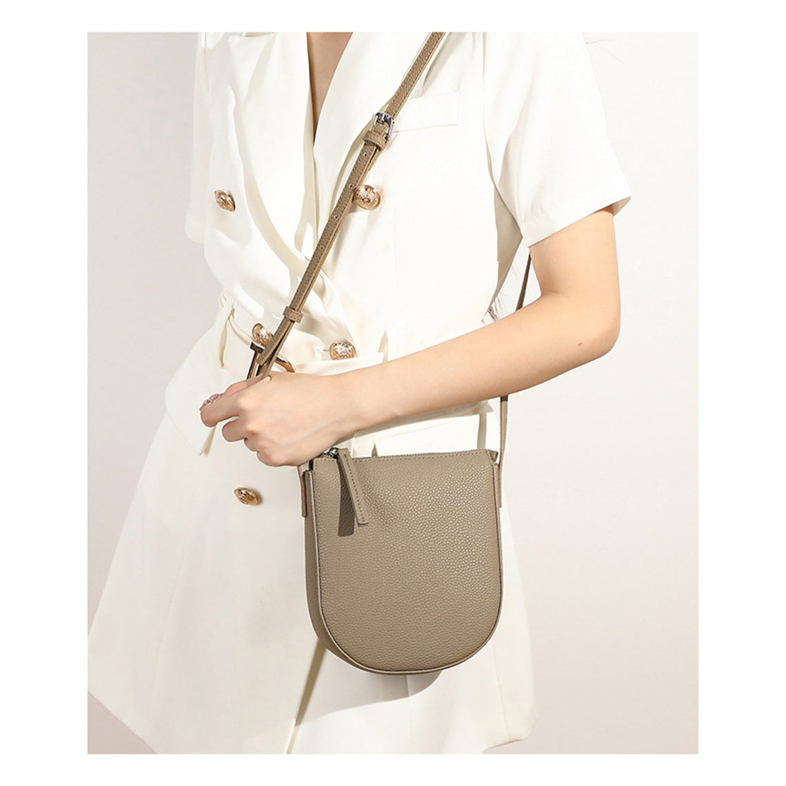 Leather Phone Crossbody Bag | Top Zipper Small Leather Bag Taupe - POPSEWING™