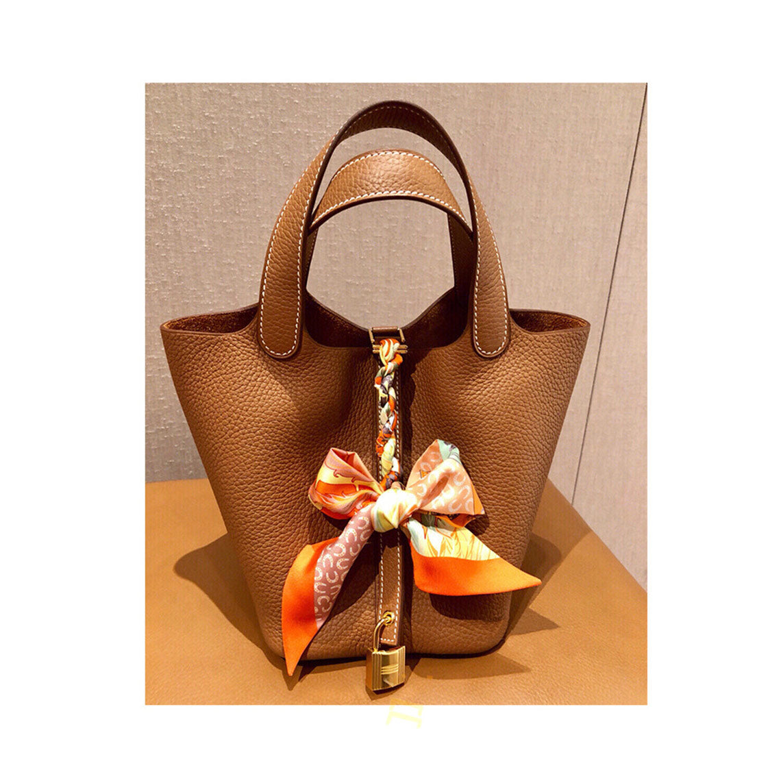 Gold Brown Leather Tote Handbag | Replica Inspired Picotin Lock Bag - POPSEWING™