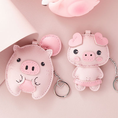 Piggy Leather Keychain Bag Charm Kit | Handmade Pink Leather Keychain for Kids - POPSEWING™