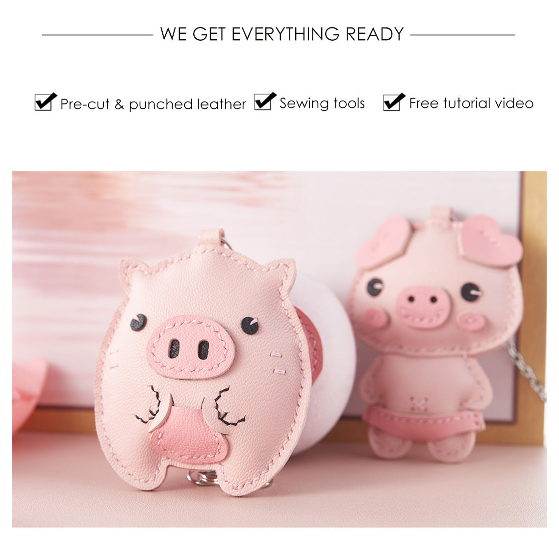 Piggy Leather Keychain Bag Charm Gift Kit | - POPSEWING™