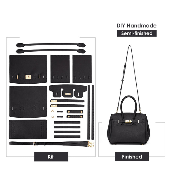 Top Grain Leather Birkin Bag DIY Kit - Birkin Inspired Bag Black