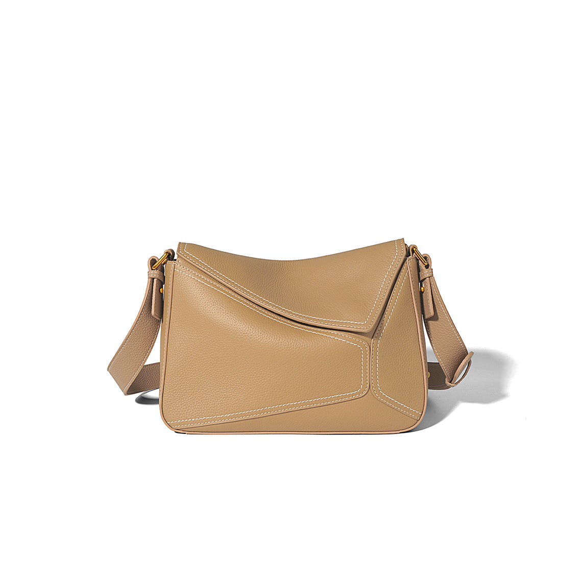 Leather Crossbody Puzzle Bag | Light Brown Leather Shoulder Bag - POPSEWING™