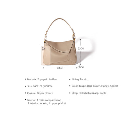 Taupe Leather Shoulder Bag for Women | Inspired Puzzle Bag Size - POPSEWING™