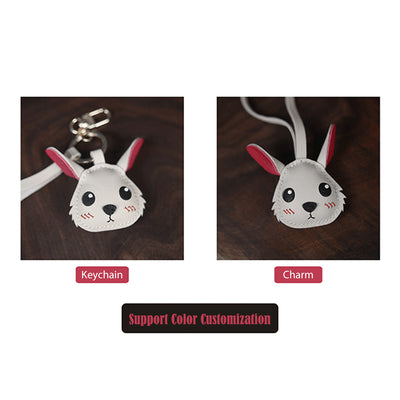 Customized Rabbit Bunny Leather Keychain Charm | White Rabbit Pendant for Rabbit Lovers - POPSEWING™ 