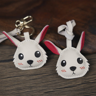 Cute Rabbit Bunny Leather Keychain Charm | White Rabbit Pendant for Rabbit Lovers - POPSEWING™ 