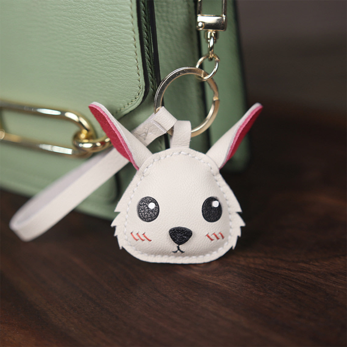 Cute Rabbit Bunny Leather Keychain Charm | White Rabbit Pendant, Bag Charm for Rabbit Lovers - POPSEWING™ 