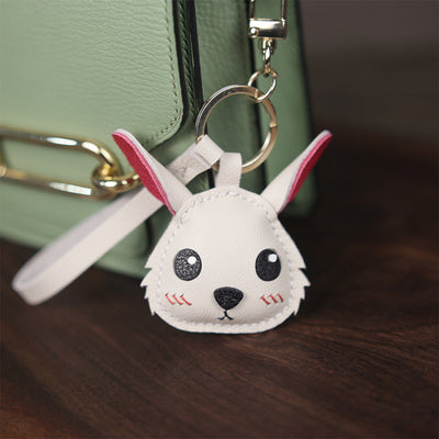 Cute Rabbit Bunny Leather Keychain Charm | White Rabbit Pendant, Bag Charm for Rabbit Lovers - POPSEWING™ 