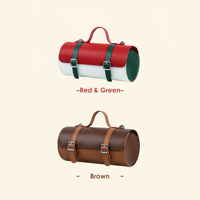 Round Satchel Top Handle Bag in Brown & Red Colors