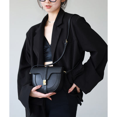 Black leather crossbody bag for girls | Women's shoulder bag in black | POPSEWING™