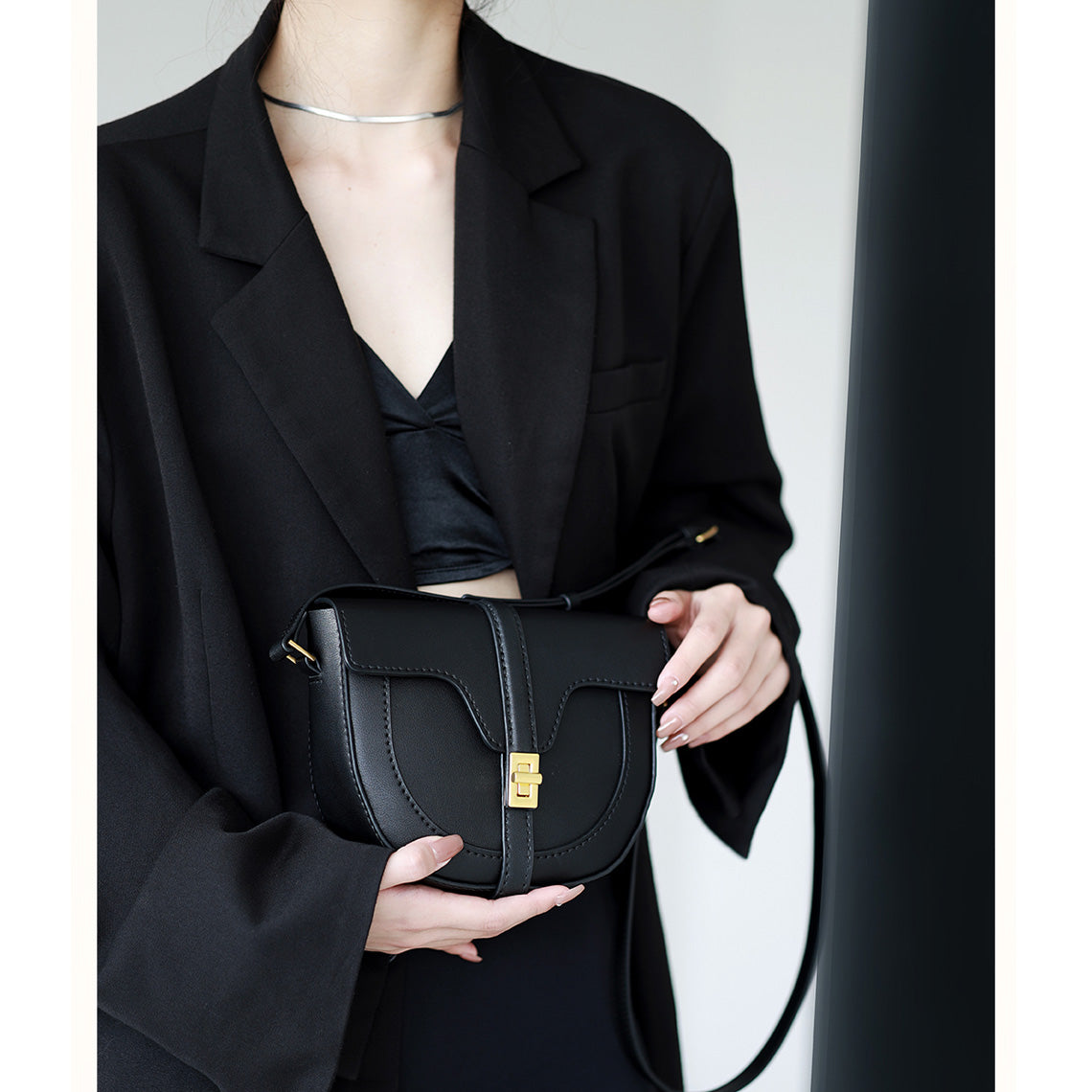 Black leather women crossbody bag | DIY crossbody bag kit | Design saddle bag