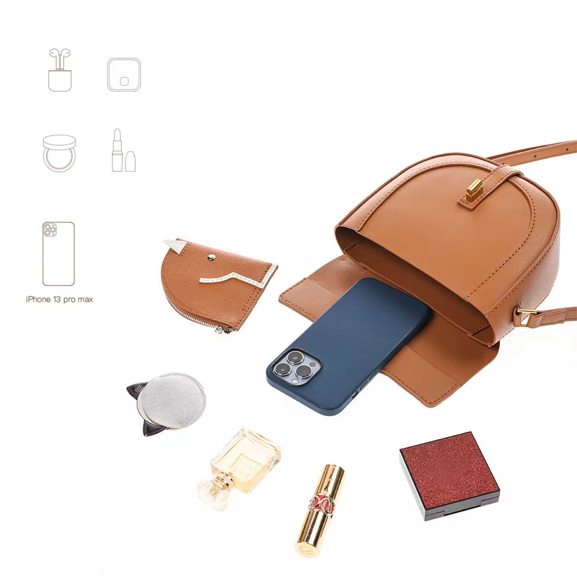 Leather crossbody saddle bag brown size & interior | Inspired Celine bag