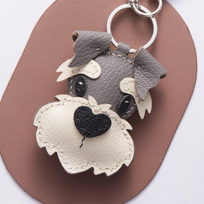 Cute Schnauzer Dog Keychain Leather | Made by You Leather Dog Charm - POPSEWING™