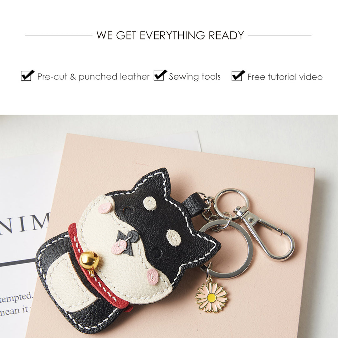 Cute Shiba popular Inu Sunflower Genuine Leather Bag Charm