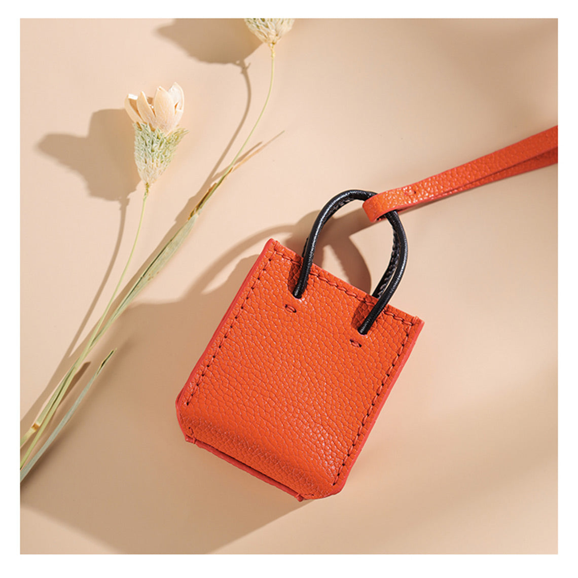 DIY orange leather bag charm kit | Handmade leather purse charm