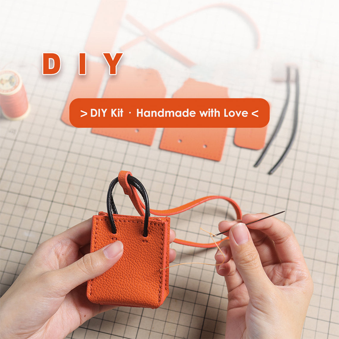 DIY orange leather bag charm kit | Handmade purse charm