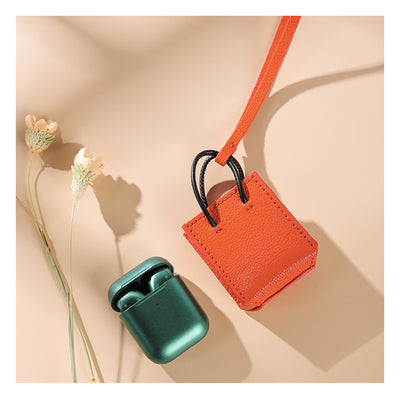 DIY orange leather bag charm kit | Handmade Airpods holder/earphones protective case