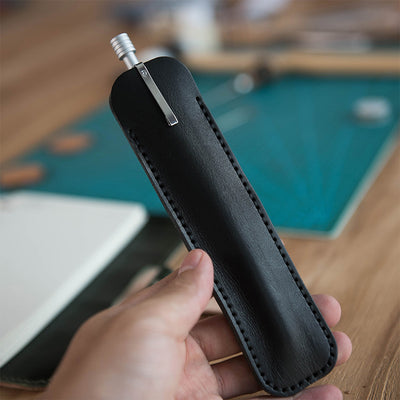 Handmade Single Pen Sleeve Pen Holder Black | DIY Leathercraft Kits - POPSEWING™