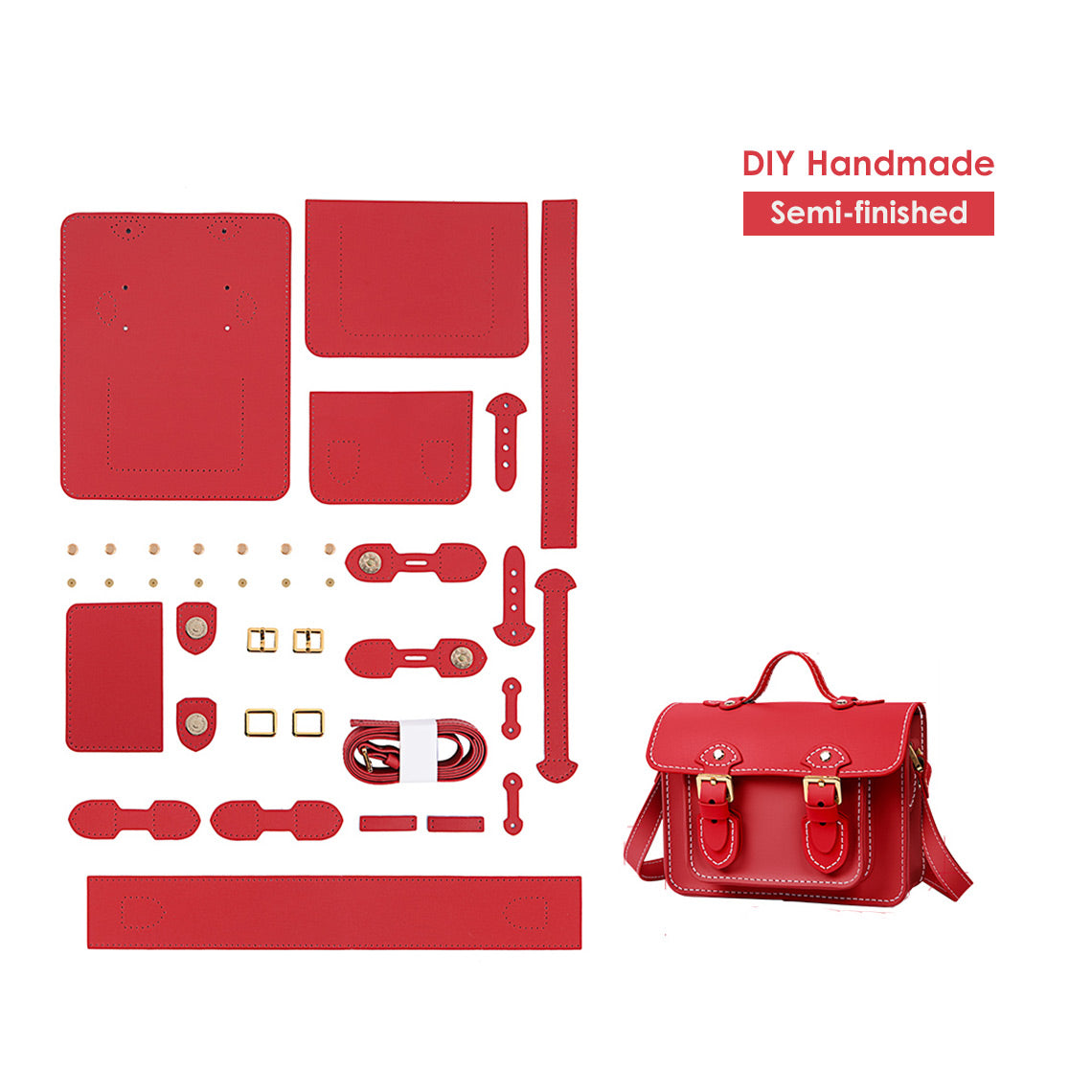 Women Small Fashion Leather Crossbody Bag DIY Kit | Red | POPSEWING™ 