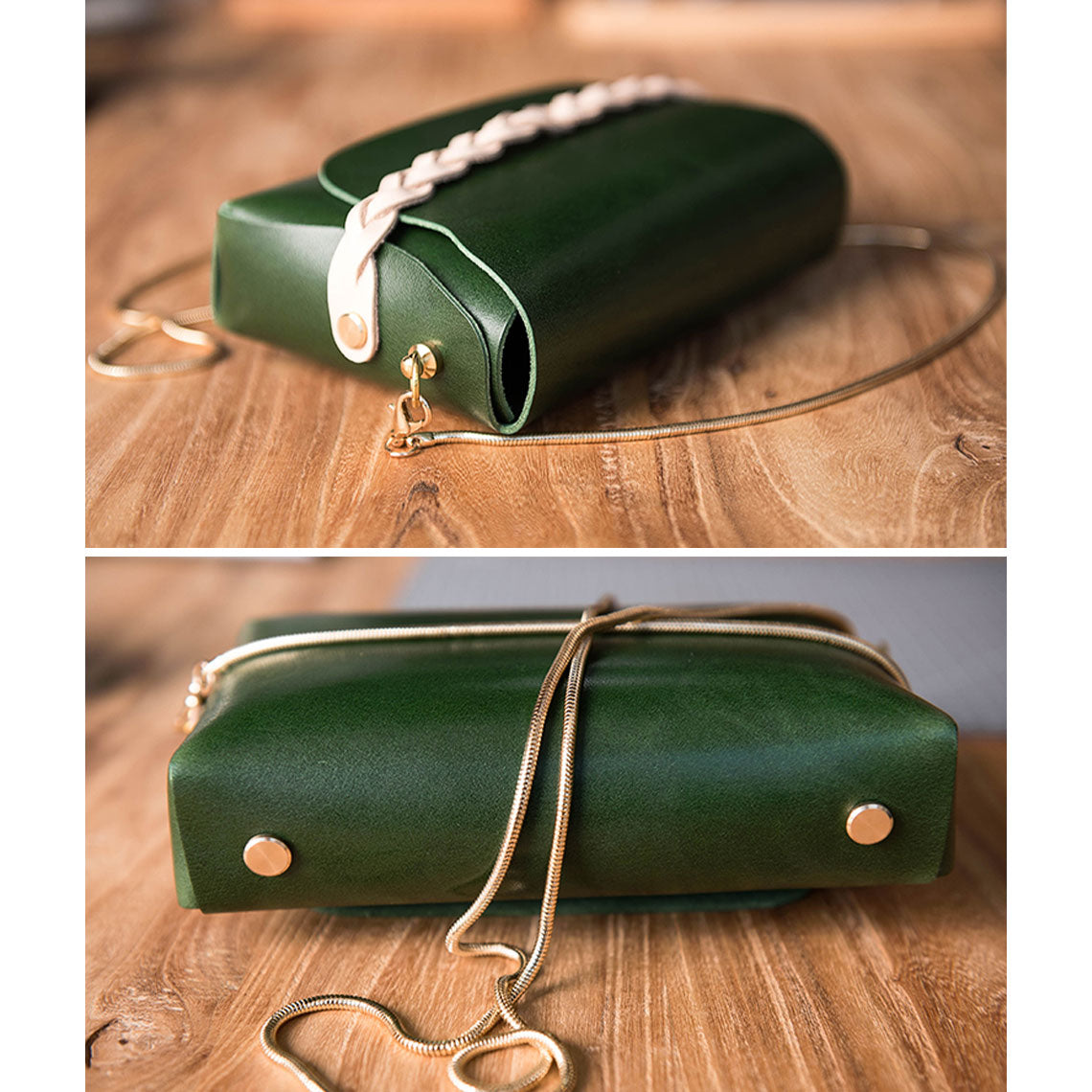 Green leather crossbody bag sling bag | Lightweight leather bag | POPSEWING™