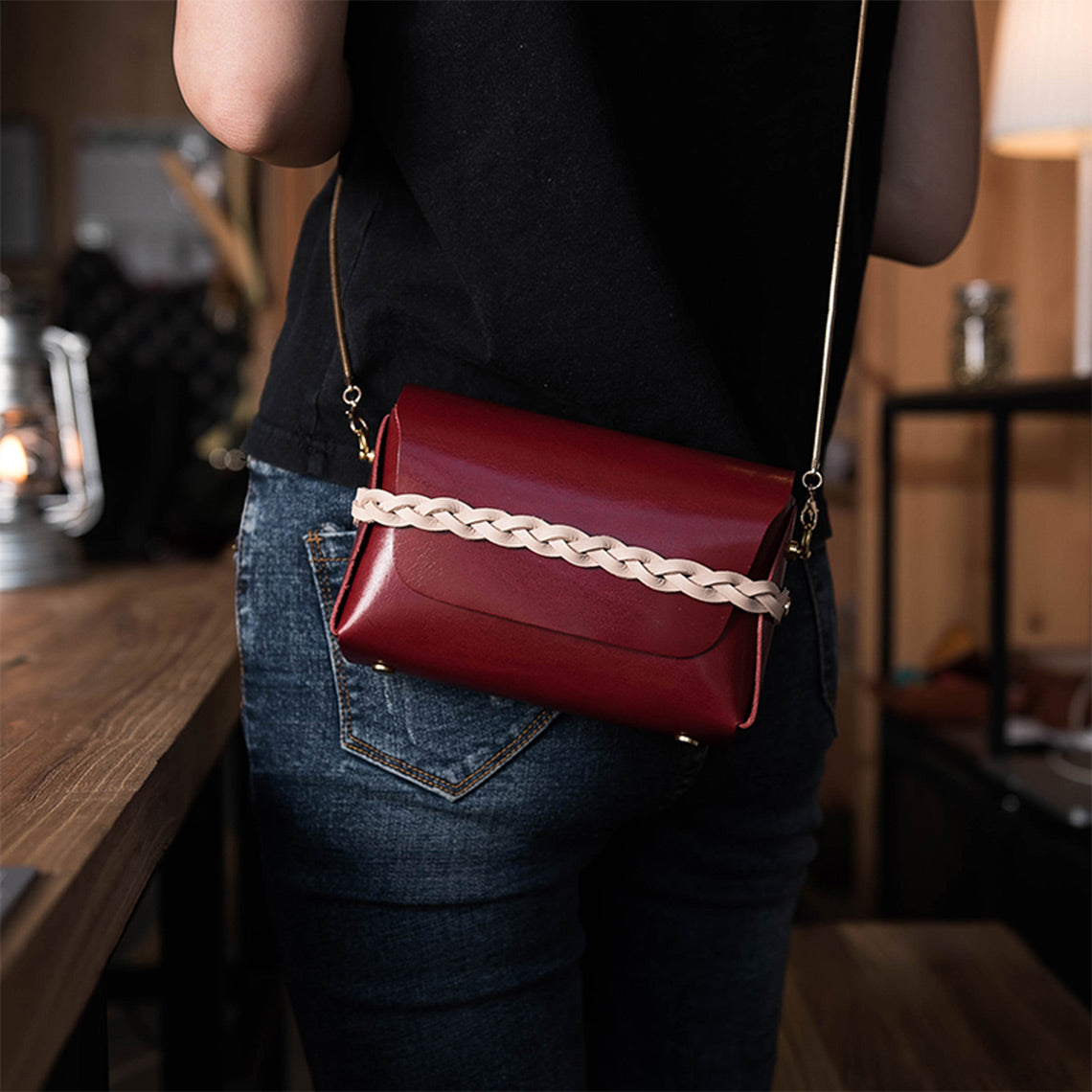 Small red bag leather | bag for women in vintage style 