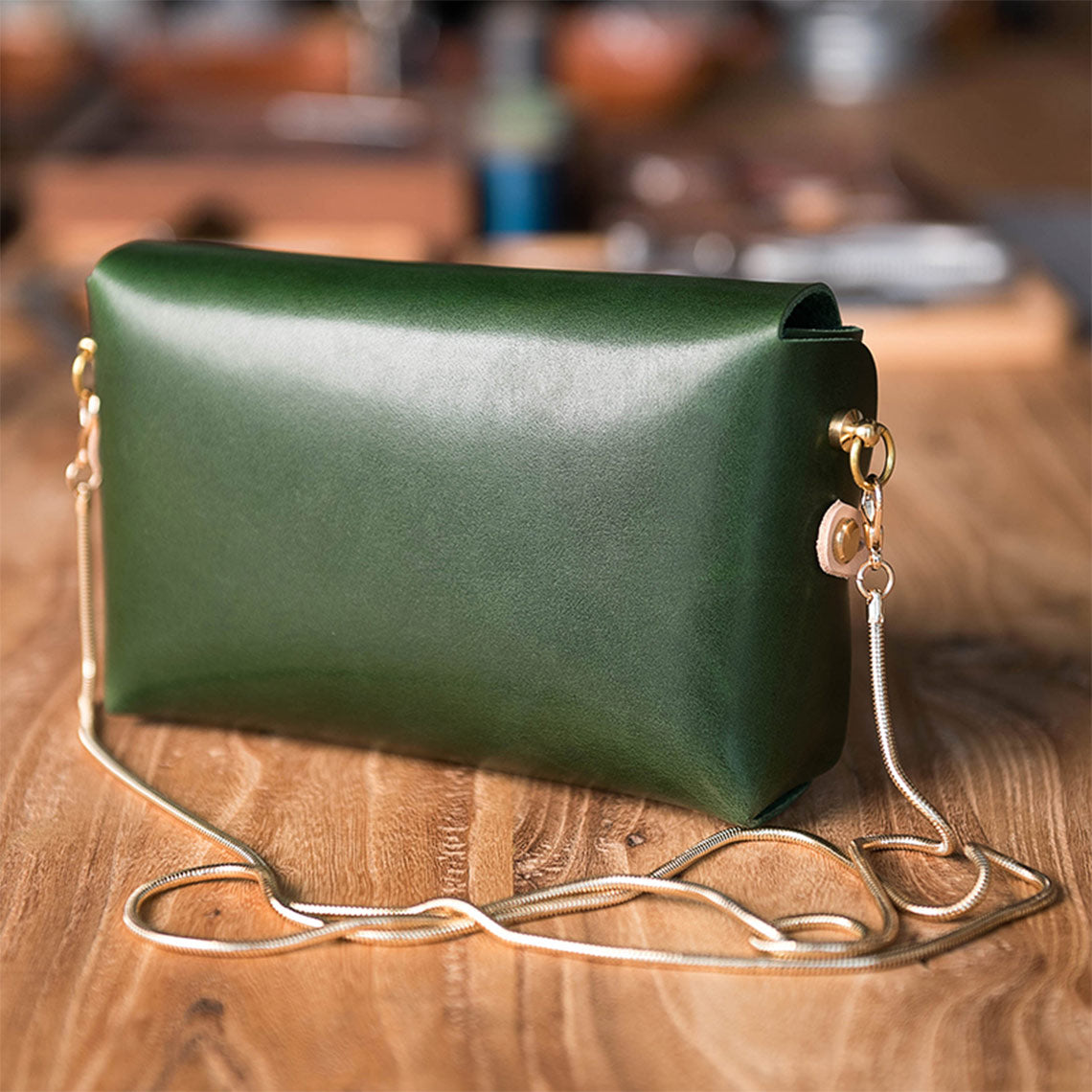 Square leather bag | Green leather crossbody bag | Handmade gift ideas